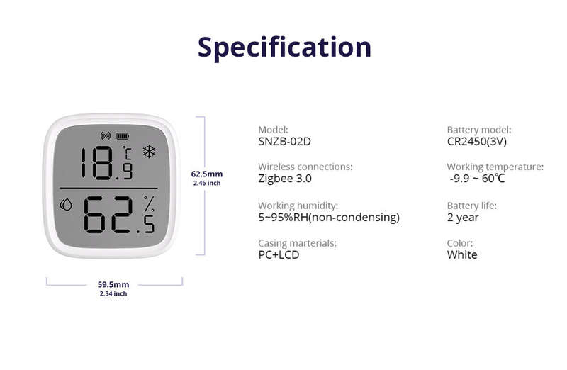 SONOFF SNZB-02D LCD Smart Temperature Humidity Sensor APP Real-time Monitoring Work with ZB Bridge-P