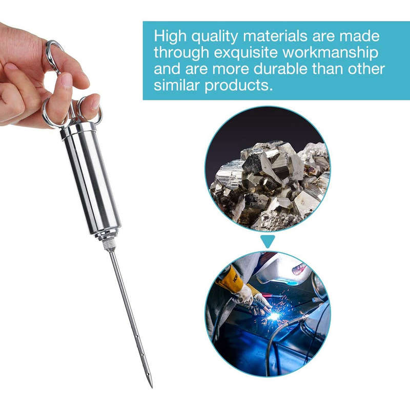 304 Meat Injector Stainless Steel BBQ Meat Injector Marinade Syringe 60ml with 3 Needles Kitchen Bee