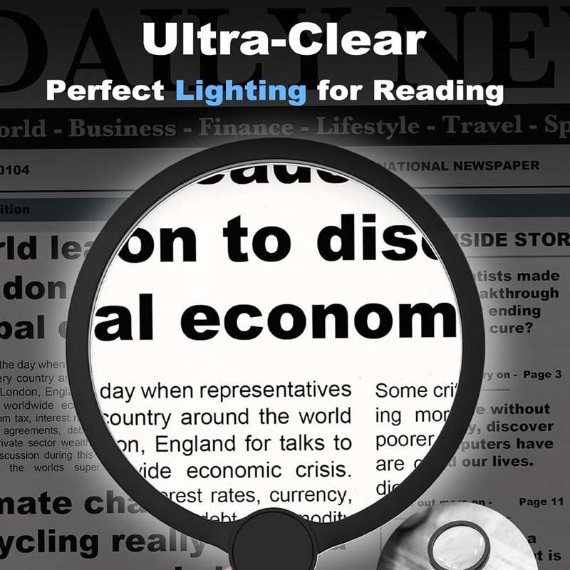 3-in-1 Multiple Use Magnifying Glass with Light, Large 5.12" Diameter Glass Lens, 24 Ultra-Bright Ad