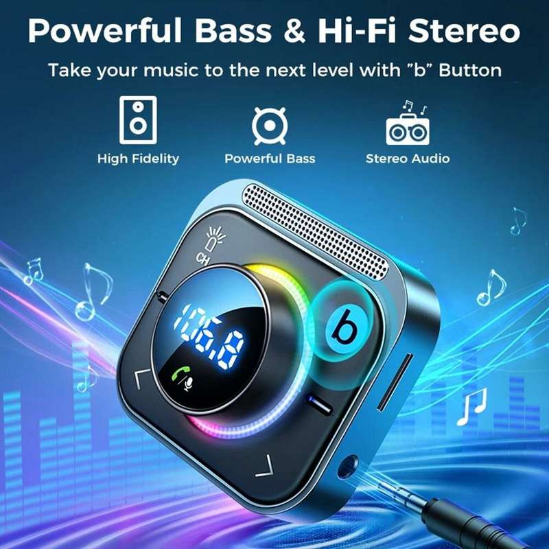 Joyroom JR-CL18 bluetooth 5.3 FM/AUX bluetooth Car Adapter 3 Ports PD&QC 3.0 FM Modulator bluetooth