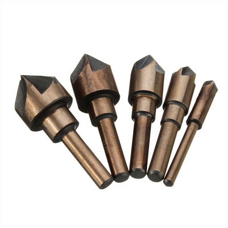 5PCS Countersink Tool Bit Set Includes 1/4" 3/8" 1/2" 5/8" 3/4" Drills Perfect for Woodworking Soft