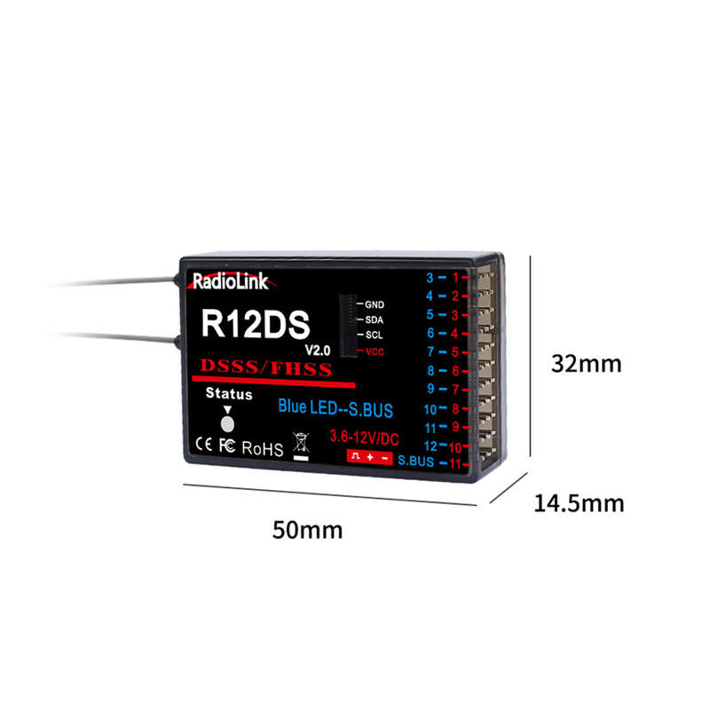 Radiolink R12DS V2.0 2.4GHz 12CH DSSS FHSS Receiver for AT9/AT9S/AT9S PRO/AT10/AT10II Radio Transmit