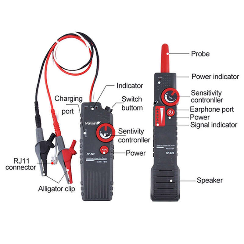 NOYAFA NF-820 Underground Cable Locator with Alligator Clip Anti-Interference High&Low Voltage Wire