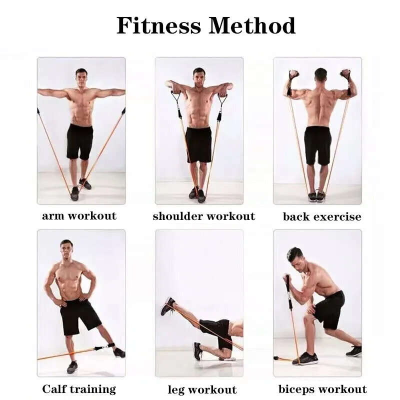 14Pcs TPE Resistance Bands Pull Rope Indoor Portable Fitness Equipment Arm Waist Leg Chest Trainer E