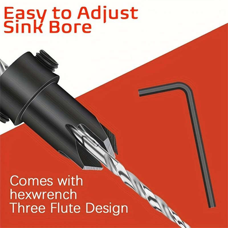 5PCS Countersink Set Countersink HSS Conical Countersink With 1 Hex Wrench Woodworking Countersink B