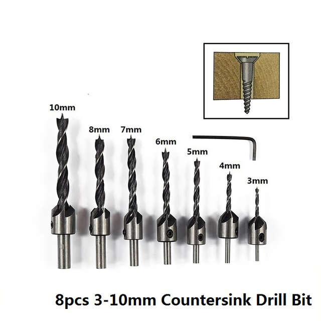 7PCS 3mm-10mm HSS Countersink Drill Bit Set Reamer Woodworking Chamfer Drill Counterbore Pliot Hole
