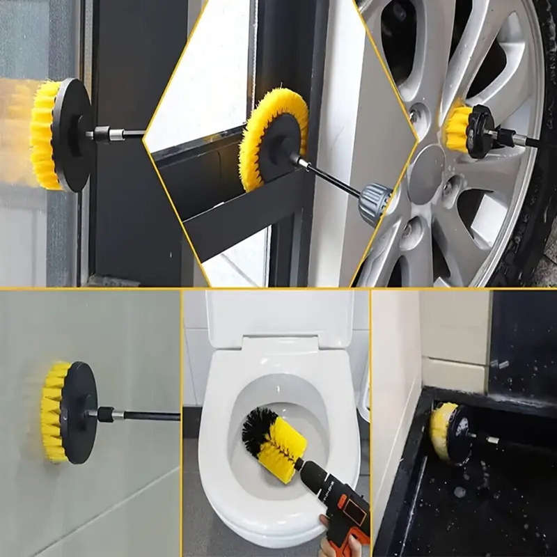 7 Piece Drill Brush Attachment Set with Extended Reach for Cleaning Tub Sink Tile Carpet and Grout P