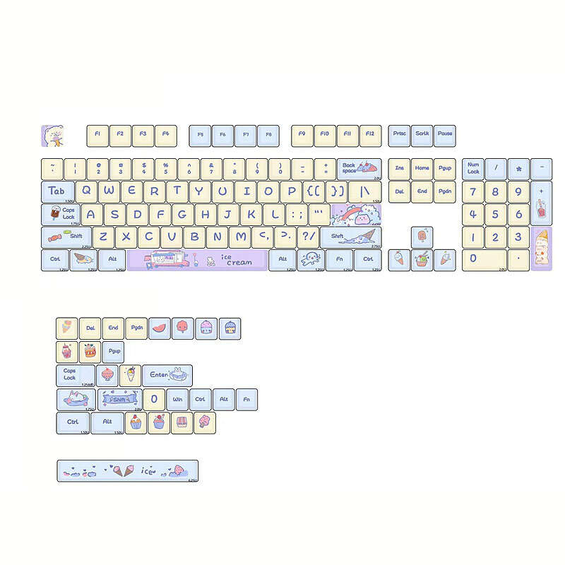 133 Keys Summer Ice PBT Keycap Set XDA Profile Sublimation Custom Keycaps for Mechanical Keyboards
