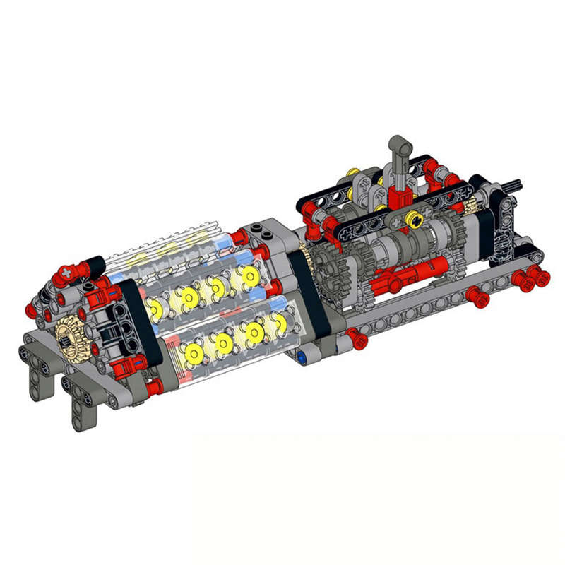 Mechanical Group V16 Cylinder Engine matched 6 Speed Gearbox MOC Building Bricks Parts Pack Blocks M