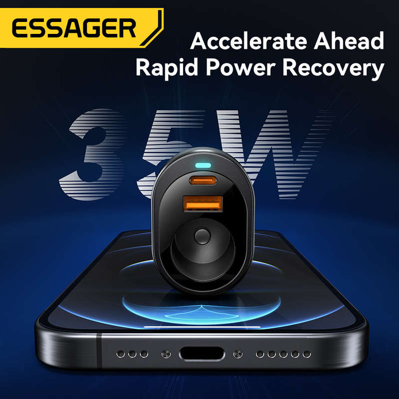 ESSAGER F755 120W 3-Port USB PD Car Charger Adapter USB-A+Type-C+85W Expansion Port Support QC3.0 PD