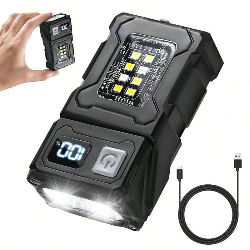 Mini Portable Keychain Light With Rotatable Head, Magnetic Base, Ideal For Repairing, Camping, Emerg