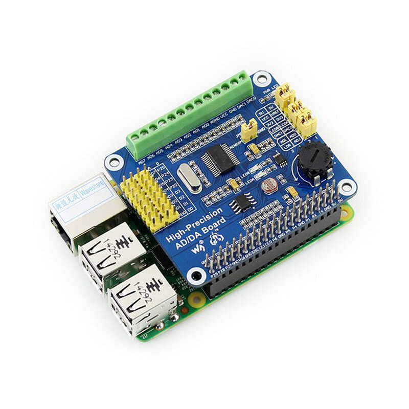 High-Precision AD/DA Digital Analog Module Expansion Board for Raspberry Pi 4B/3B+ Compatible with J