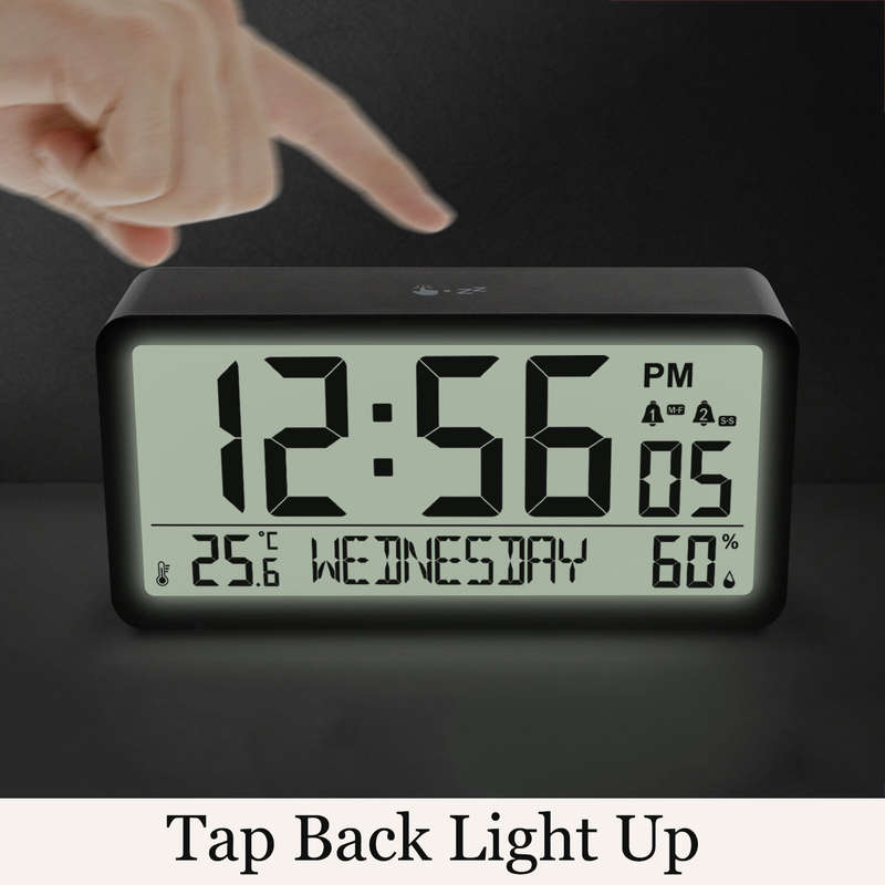 Large LCD Digital Alarm Clock with Large Display Thermometer Hygrometer with Night Light Battery Ope