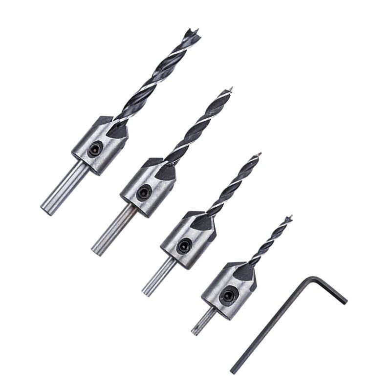 4pcs 3mm-6mm HSS Countersink Drill Bit Set Reamer Woodworking Chamfer Drill Counterbore Pliot Hole C