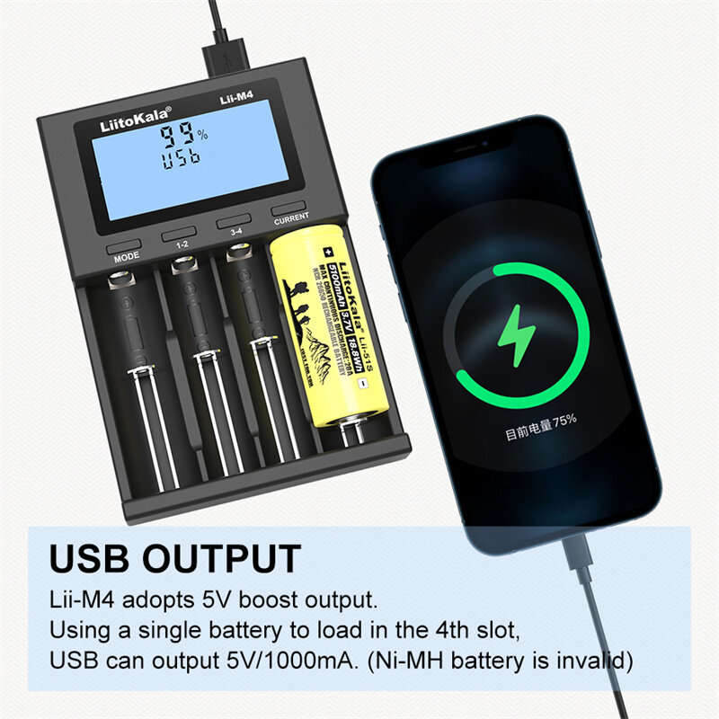 LiitoKala Lii-M4 4slot 5V 2A 18650 Charger LCD Display Universal Smart Charger Test Capacity 26650 1