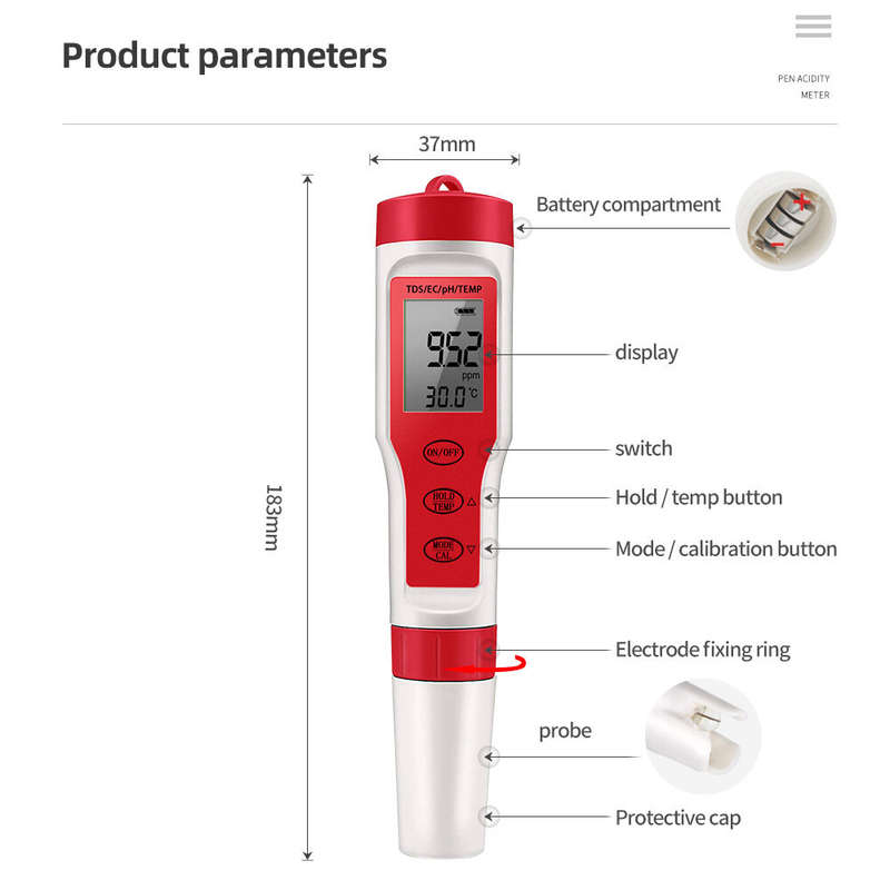 4 in 1 PH Meter PH/TDS/EC/Temperature Meter Digital Water Quality Monitor Tester for Pools Drinking