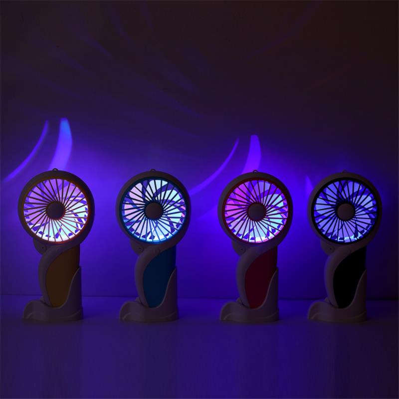 Well Star WT-N10 Handheld Mini USB Woodpecker Fan with Base LED Light Lamp Fan Rechargeable Air Cool