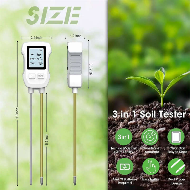 SGS07 3 in 1 Digital LCD Soil Meter Soil PH/Moisture/Temperature Tester with Backlight for House Pla