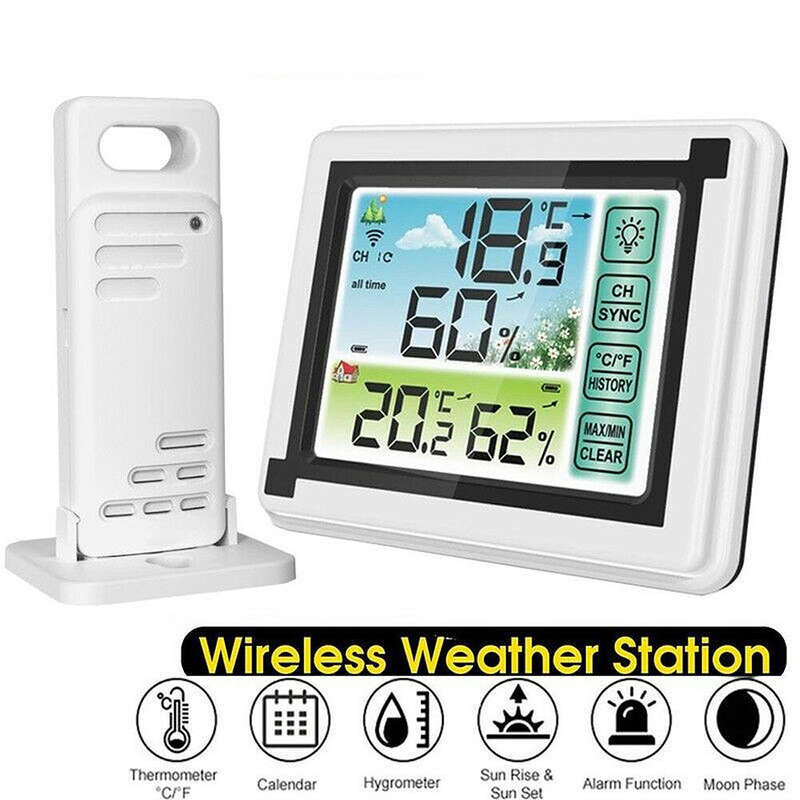 1-to-1 Indoor/Outdoor Wireless Thermometer Large Colorful Screen Temperature Humidity Monitor Weathe