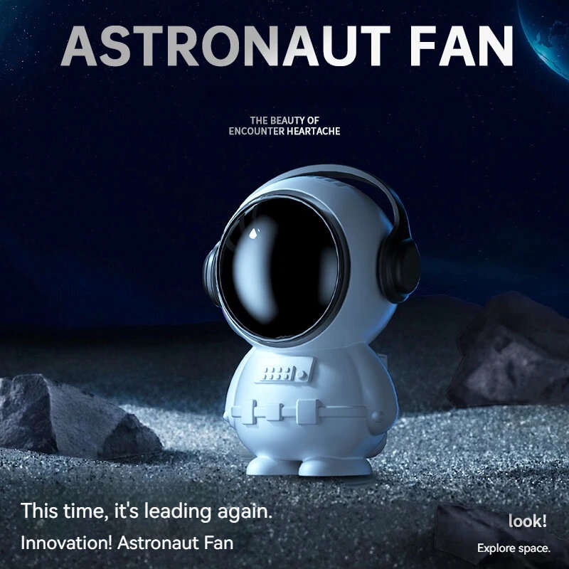 Personal Mini Fan Astronaut Leafless Fan Cute Spaceman Ornament USB Rechargeable Quiet Handheld Fan