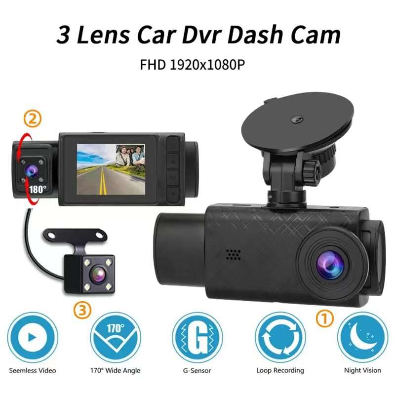 1080P Front & Rear 170 Car Driving Recorder Auto Dash Cam WIFI Three -lens 2 Inch Video Recording DV