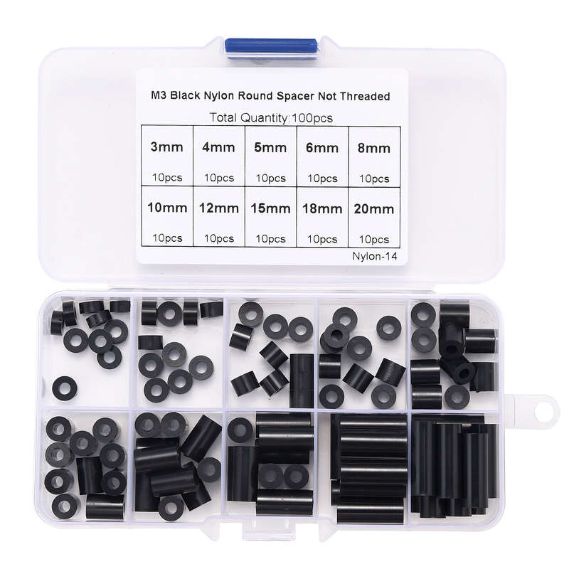 100pcs M3 Black Nylon Round ABS Metric Spacer Insulation Plastic Standoff Not Threaded for Screw Ass