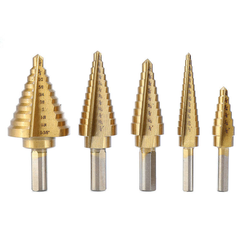 Drillpro 6PCS Premium Titanium-Coated HSS 4241 Step Drill Bit Set by Pro-Drills Variety Pack (1/8" t