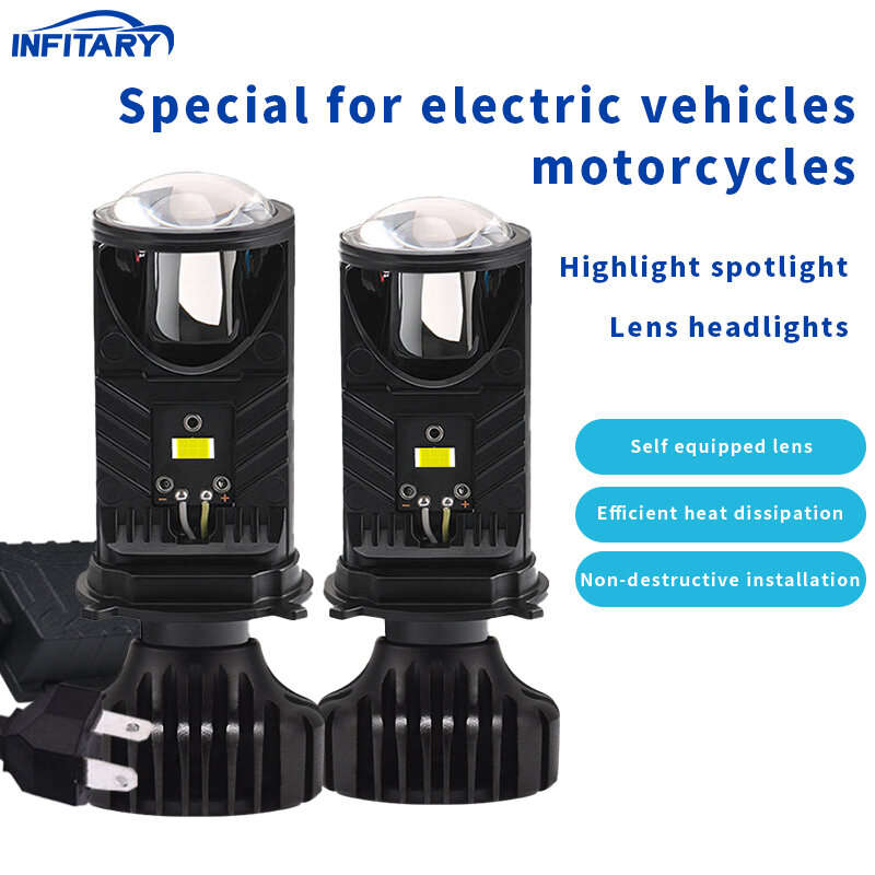Infitary 12-36V Pair H4 LED Projector Headlight 6500K 55W Headlamp Universal for Cars and Motorcycle