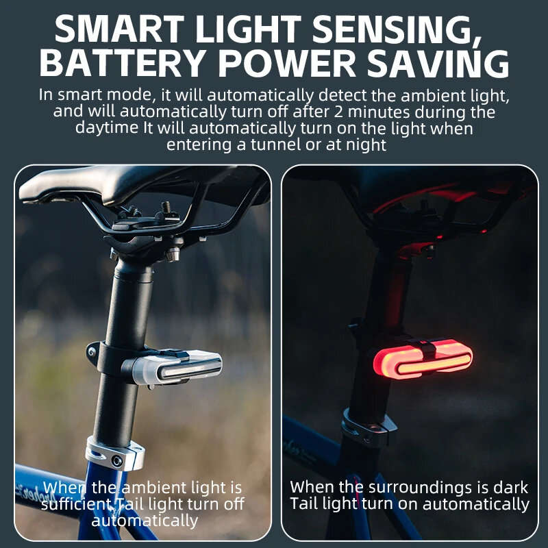 ROCKBROS REX01 Smart Brake Sensing Bike Taillight 500mAh Battery 5 Light Modes USB-C Rechargeable IP
