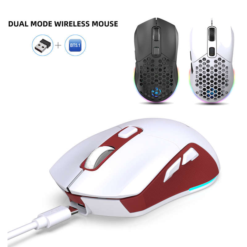 HXSJ T28 Hollow Wireless Mouse Rechargeable RGB Luminous 4800DPI Interchangeable Back Cover Gaming L