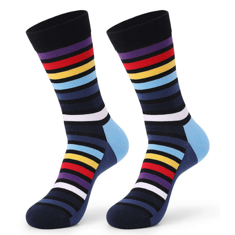 5 Pairs Men's Cotton Stripe Socks Funny Crew Bright Color Block Personality Mid Long Tube Skateboard