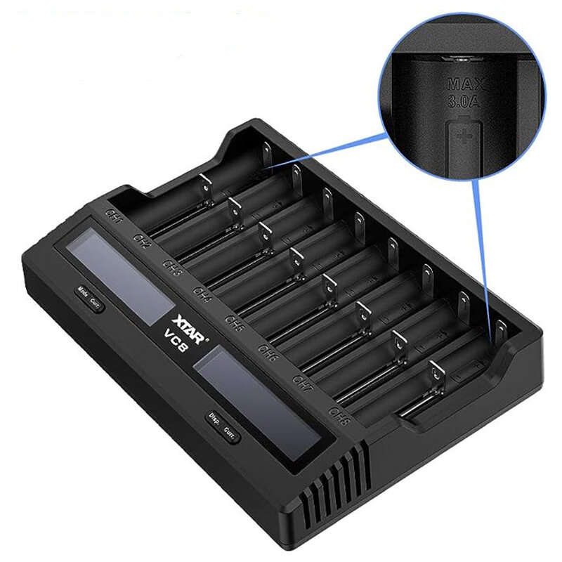 XTAR VC8 21700 18650 Intelligent Battery Charger Type-C Fast Charging Smart Charger LCD Display Li-i