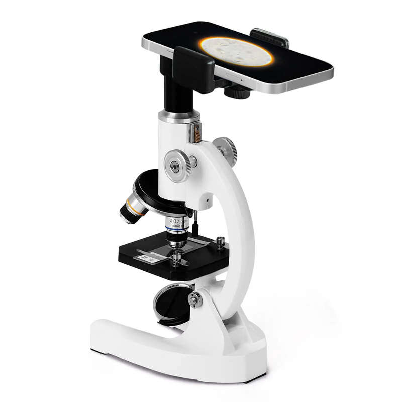 Monocular Digital Optical Microscope 64X-2400X with Adjustable Zoom Phone Holder Design Fill Light C