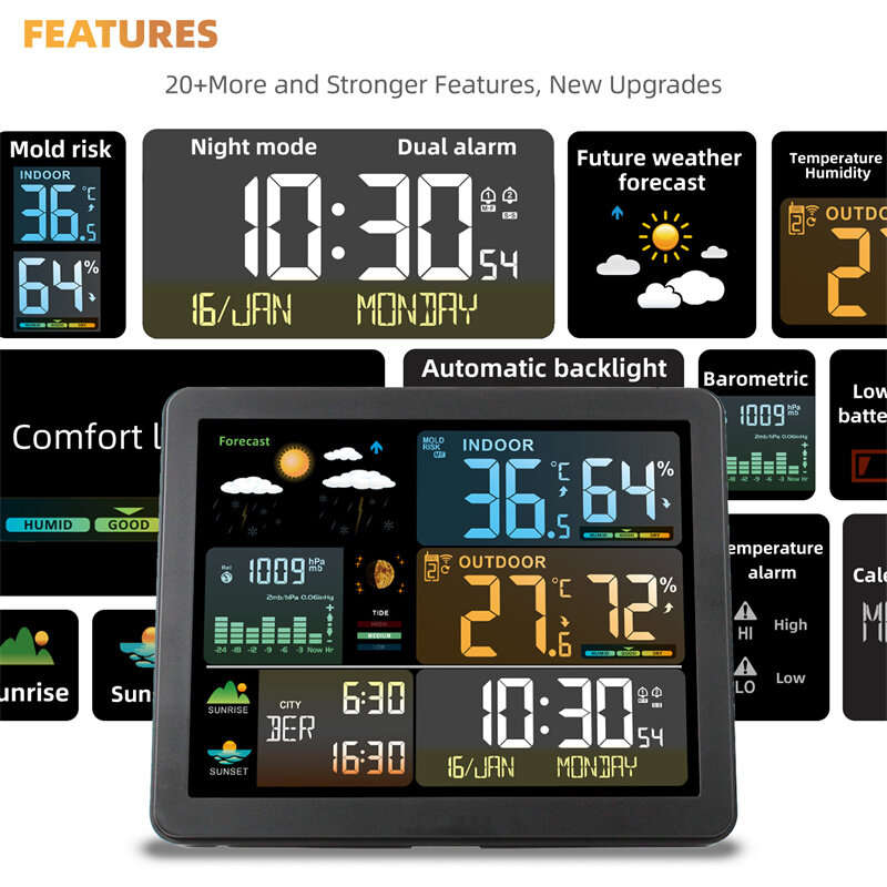 Electronic Weather Station Smart Color Screen Multi-function Alarm Clock Thermometer Hygrometer Weat