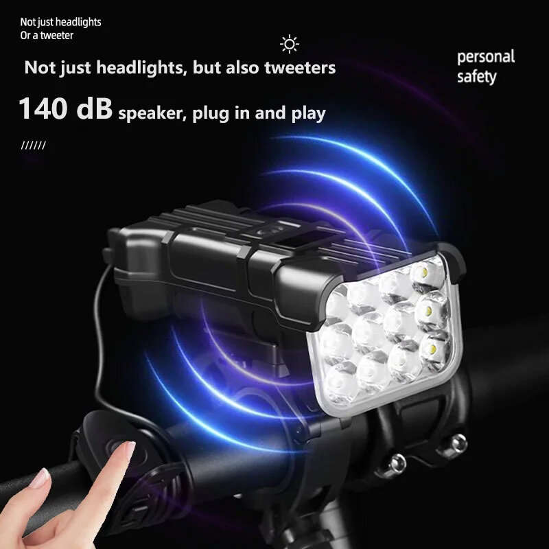 3 in 1 Multifunctional Bike Headlights 12 LED Beads 500Lm Brightness 140dB Bell Alarm 1800mAh Batter