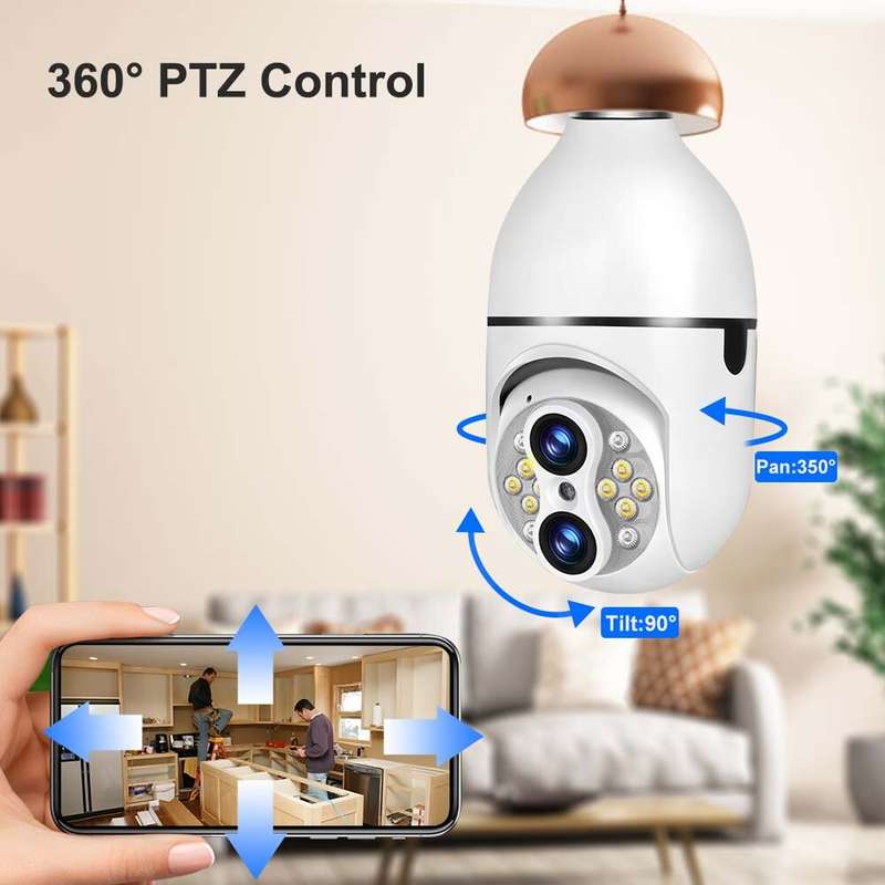 Guudgo E27 2MP+2MP WiFi Bulb Surveillance Camera Dual Lens 10X Zoom Color Night Vision Motion Detect