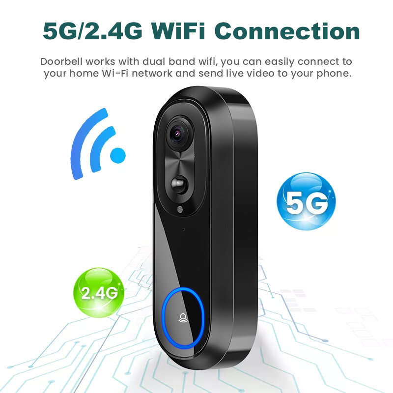W5 2.4G/5G Tuya WiFi Video Doorbell HD 1080P Camera Wireless Smart Intercom Camera Night Vision Two-