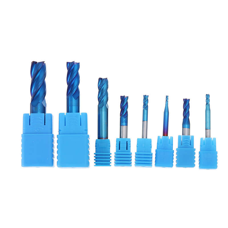 Drillpro 8Pcs Blue Naco 2-12mm 4 Flutes Carbide End Mill Set HRC50 Tungsten Steel Milling Cutter Too