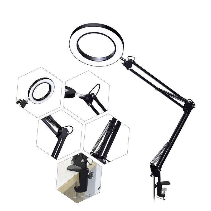 DANIU Flexible Desk Large 5X USB LED Magnifying Glass 33cm+33cm Bracket 3 Colors Illuminated Magnifi