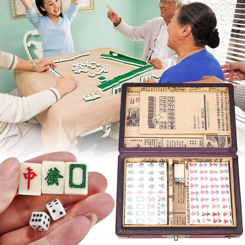 Chinese Mahjong Portable Retro Box Board Game Toy Rare 144 Tiles Mah-Jong Set
