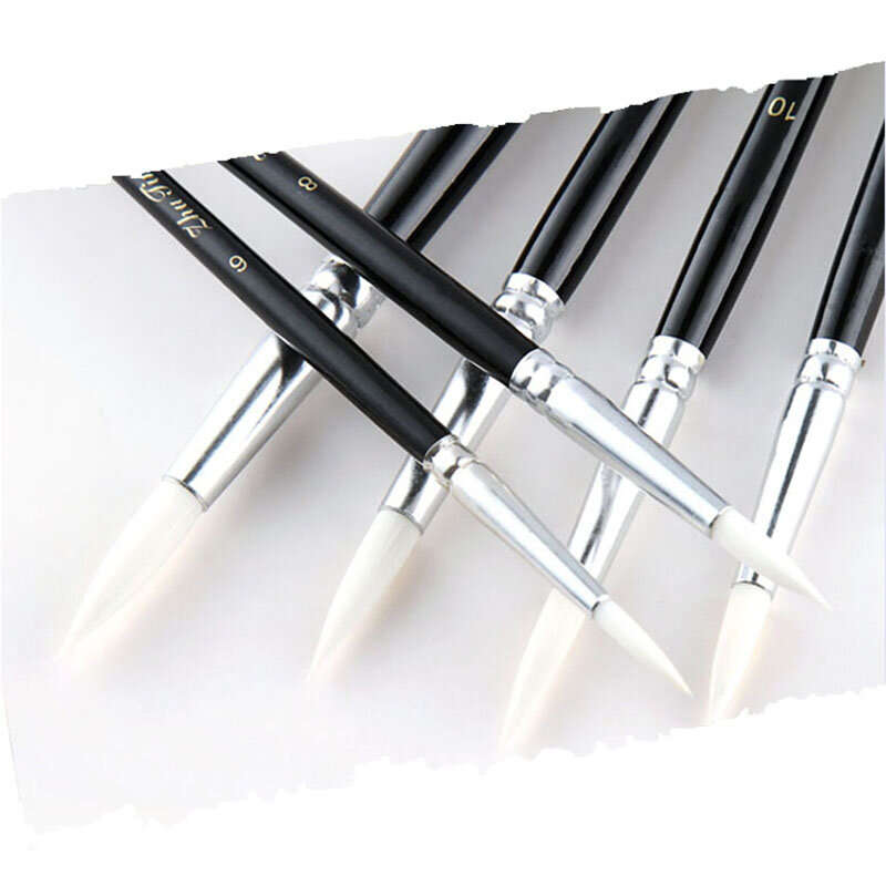 12 Pcs/Lot Paint Brush Different Size Black Short Rod White Nylon Hair Oil Painting Brushes Watercol