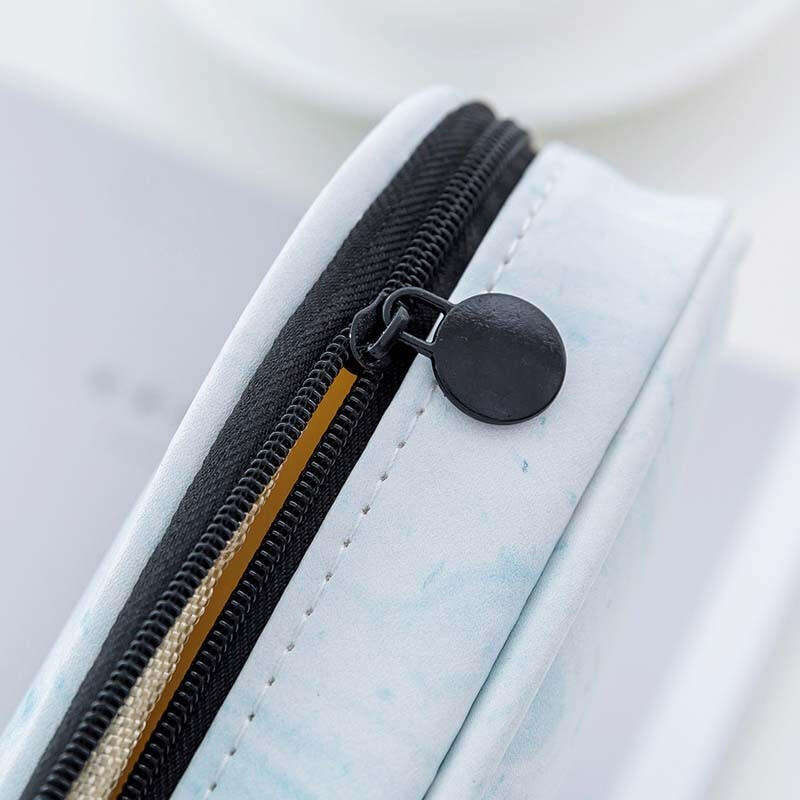 QSND 1 Piece Cute Marble Pattern Pencil Bag Box PU Leather Pencil Case Waterproof Stationery Pouch O