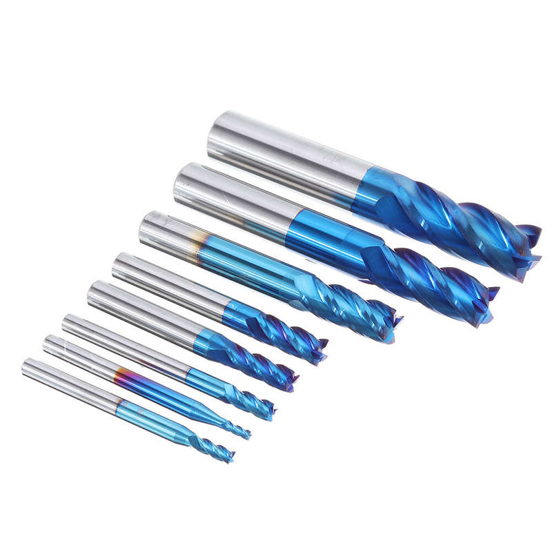 Drillpro 8Pcs Blue Naco 2-12mm 4 Flutes Carbide End Mill Set HRC50 Tungsten Steel Milling Cutter Too