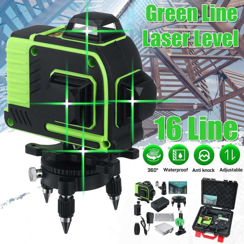 16 Line 360 Horizontal Vertical Cross 3D Green Light Laser Level Self-Leveling Measure Super Powerfu