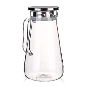 1.5L Clear Glass Pitcher Jug Water Drinking Tea Pot Carafe Stainless Steel Lid
