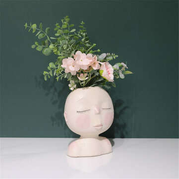 Nordic Doll Shaped Flower Pot Sculpture Flower Pot Art Vase Home Decor Succulents Head Shaped Vase O