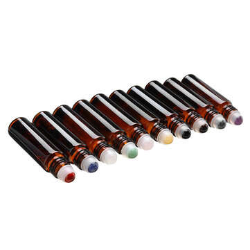 10ml10pcs Clear Glass Essential Gemstone Roller Balls Chips Bottles With Pearl Cotton