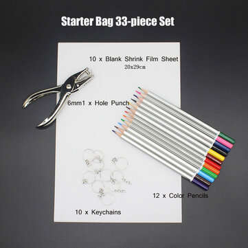 198Pcs/145Pcs/33Pcs DIY Heat Shrink Plastic Sheet Kit Shrinky Art Paper Hole Punch ... (TYPE: TYPEA)