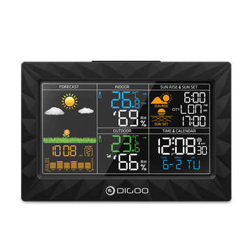 DIGOO DG-TH8988 3CH LCD Color Weather Station + Outdoor Remote Sensor Thermometer Humidity Snooze Cl
