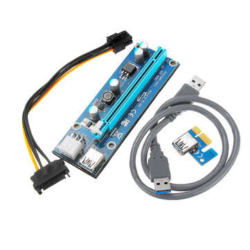 PCI Express PCI-E 1X to 16X Riser Card 6Pin PCIE USB3.0 SATA Expansion Cable for Miner Mining BTC De